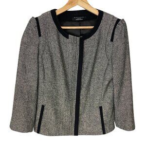 Elie Tahari for Nordstrom 100% Silk Tweed Career Blazer Women 6 Gray Cropped